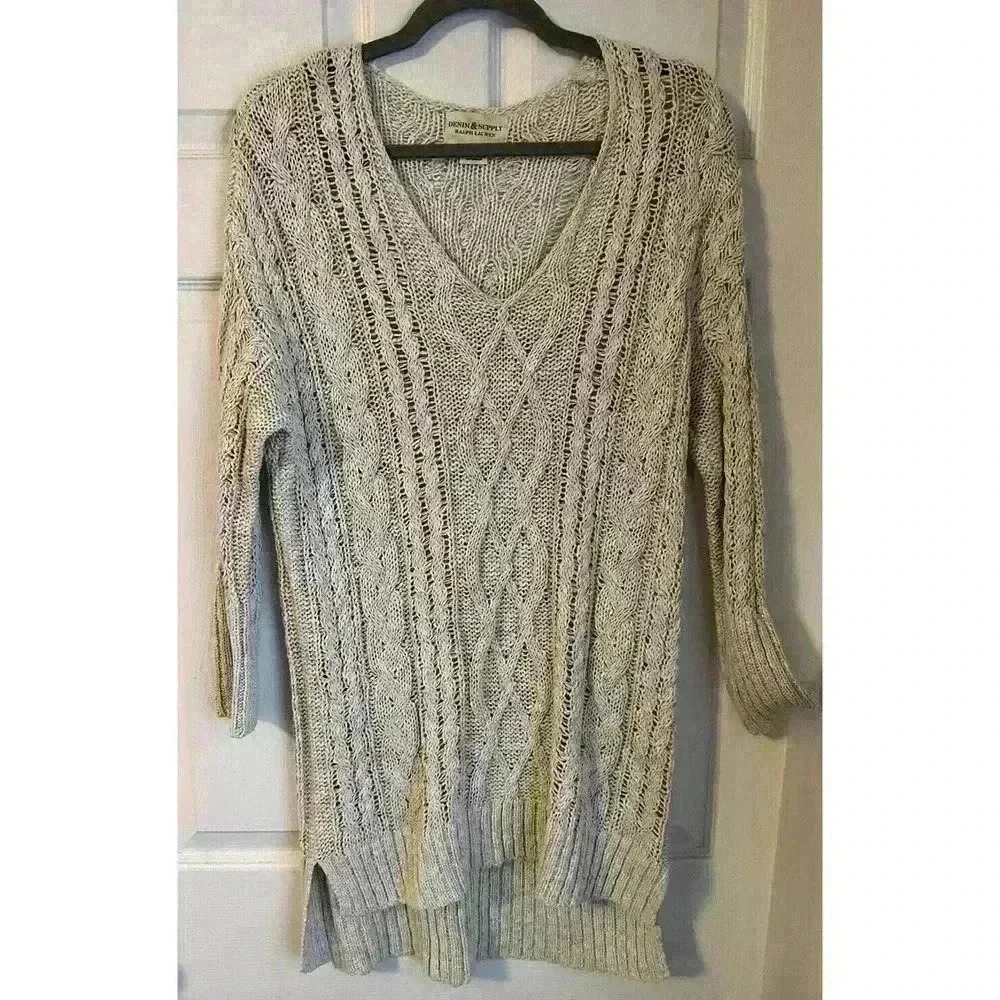 Ralph Lauren Denim And Supply Beige Crochet Knit Chunky sweater size Medium
